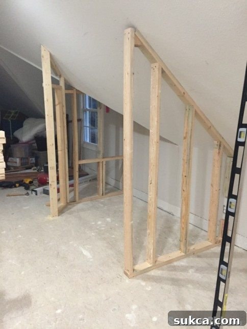 Framing a closet around wonky angled ceilings - Initial design concept for a craft room with a built-in closet and window seat