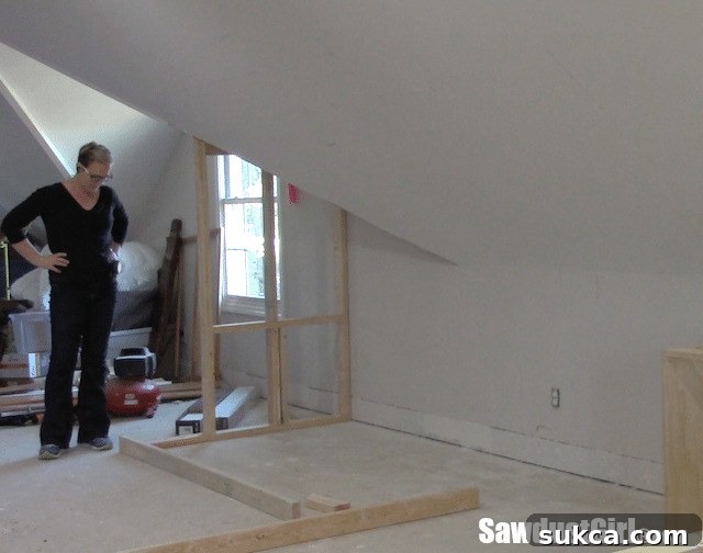 Building a closet around wonky angled ceilings - Floor layout using 2x4s to define closet footprint