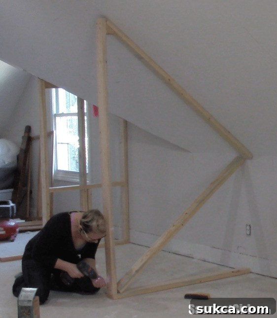 Framing a closet around wonky angled ceilings - Securing vertical stud to bottom plate with SPAX screws