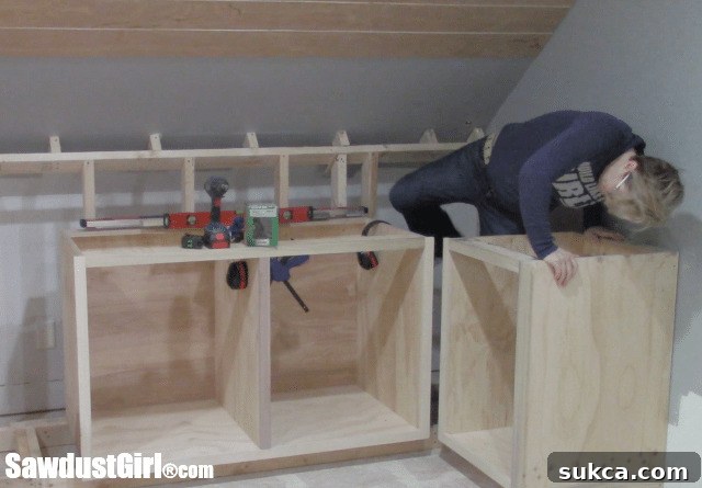 Addressing the blind corner cabinet and blocking out the toe-kick area