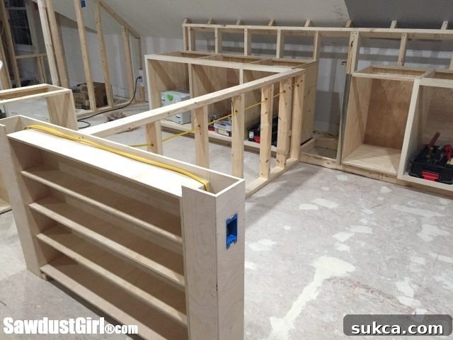Electrical Wiring Installed in Custom Craft Island Half Wall for Outlets