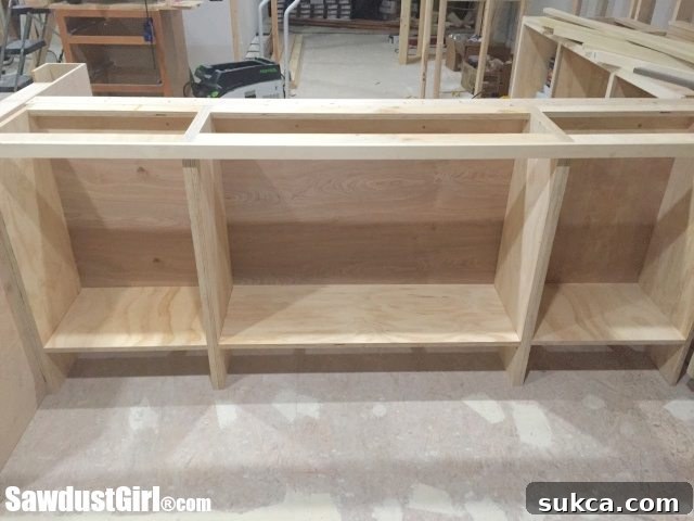 Craft Island Cabinets Awaiting Custom Faceframe and Countertops