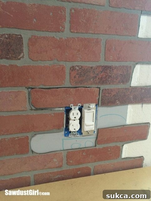 Faux brick and plaster wall