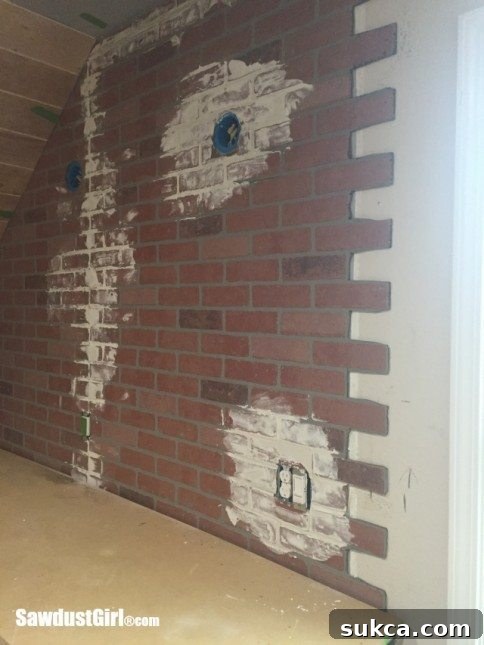 Faux brick and plaster wall