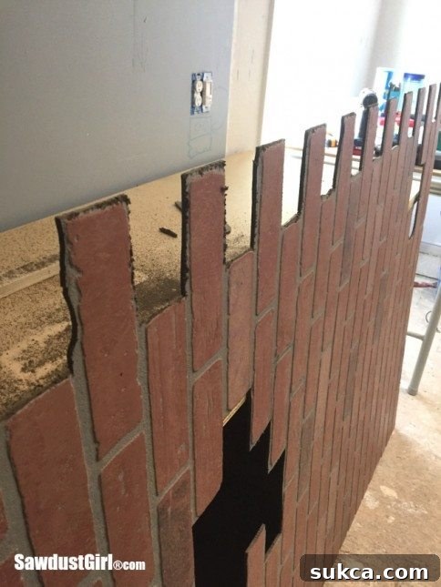 Faux brick and plaster wall