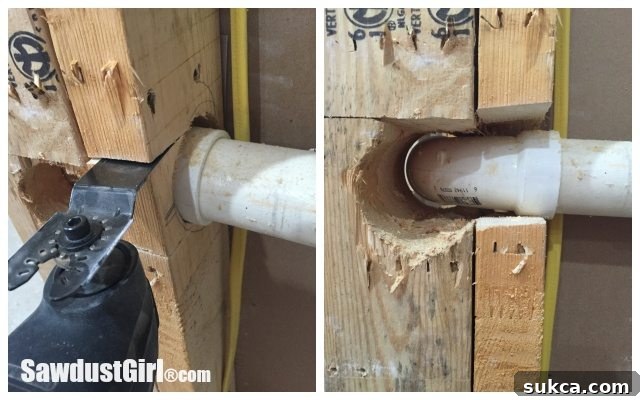 Craft Room Plumbing Prep Craft Room Plumbing Prep - Wood Framing Cutout