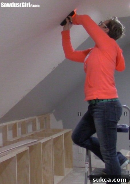 Starting ceiling installation alone Solo installation attempt on slanted ceiling