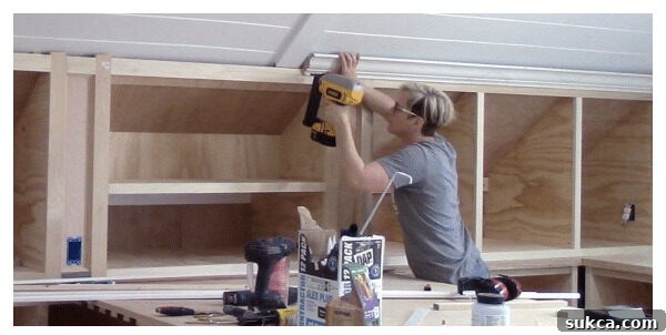 First layer of crown molding installed on cabinets