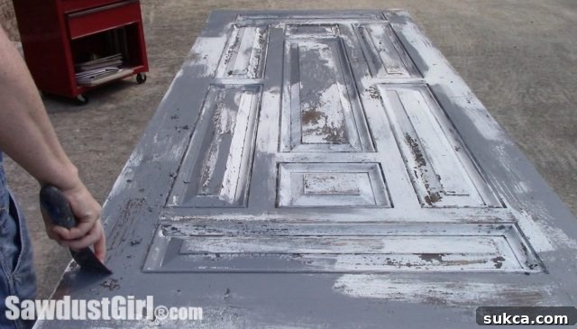 Weathered Wonders: Distressed Studio Barn Door 11 Chippy Paint Technique scraping layers