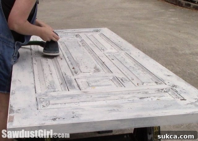 Weathered Wonders: Distressed Studio Barn Door 14 Chippy Paint Technique electric sander