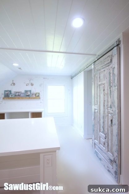 Weathered Wonders: Distressed Studio Barn Door 27 Chippy Paint Barn Door in studio