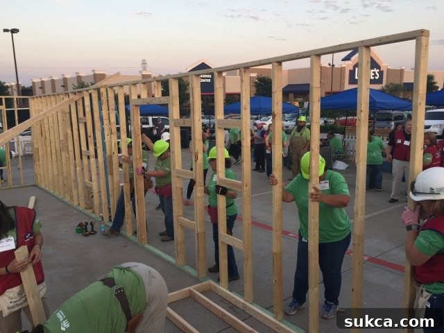 Volunteers building a house for Shelby with Lowe's and Habitat for Humanity
