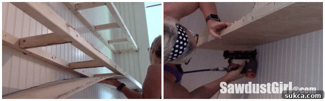 Making wall shelving by attaching bottom plywood panels