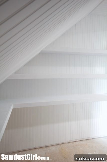 White Floating Shelves providing ample storage
