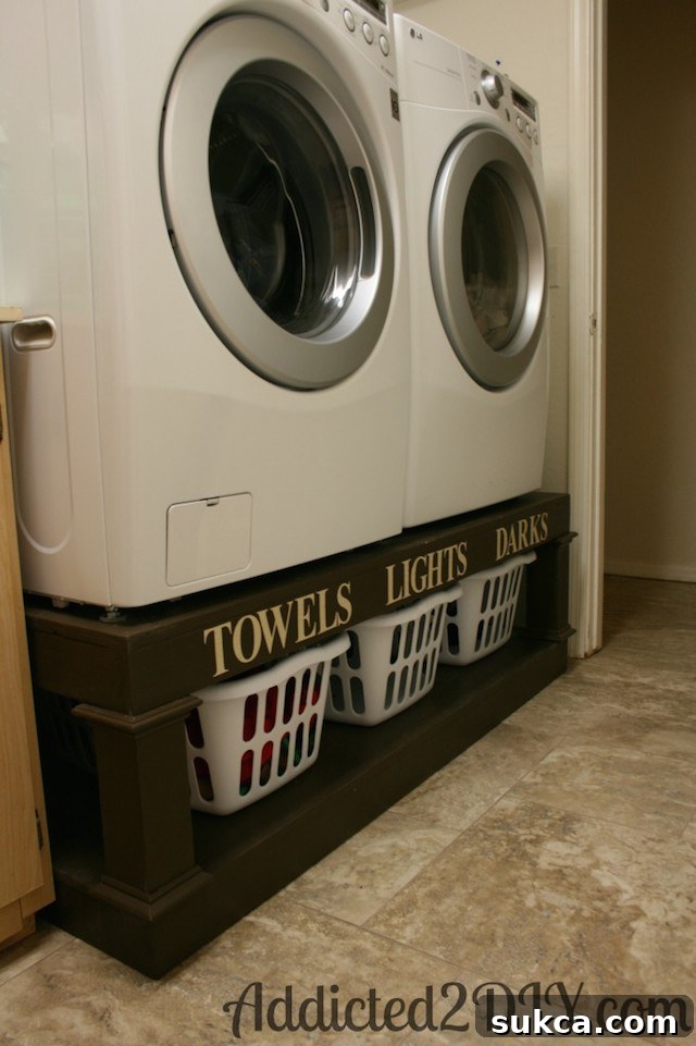 DIY Laundry Pedestal with Storage Washer-Dryer Pedestal Laundry Organizer