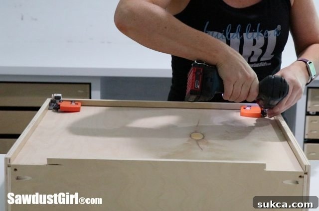 Endless Studio Drawers 7 Attaching Blum locking mechanisms to drawer boxes before installation
