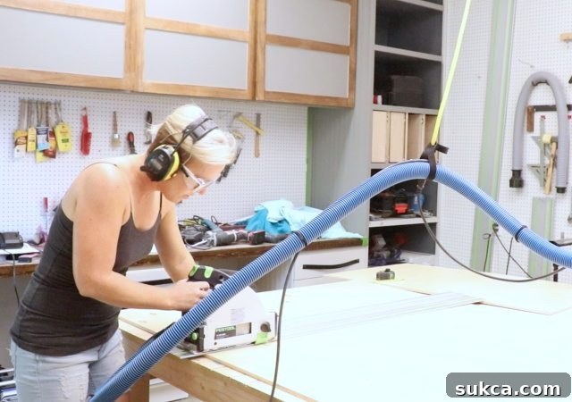Track Saw in Action for Custom Cabinetry