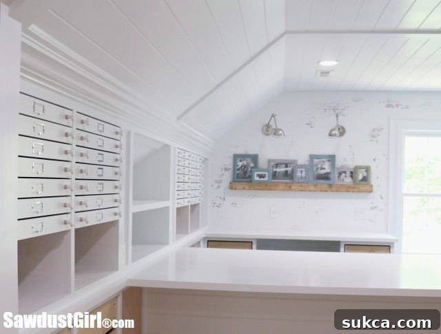 Detailed view of the finished DIY Map Drawers cabinet for crafters