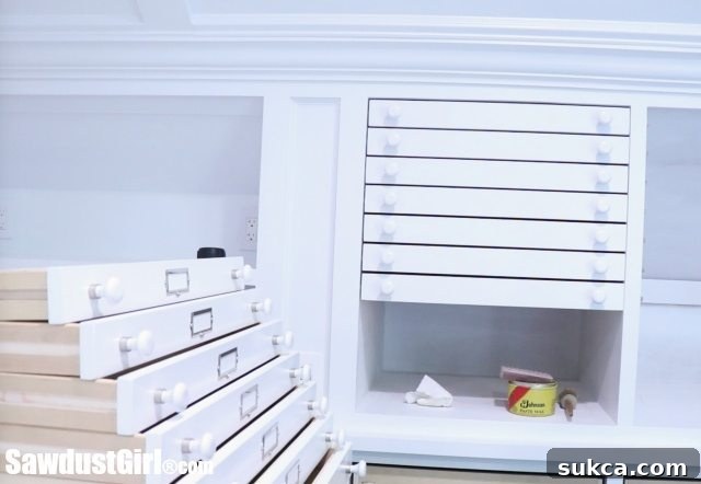 Waxing wood drawer runners for smooth operation of craft storage