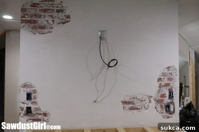 Horizontal View of the Textured Faux Chipped Plaster Brick Wall