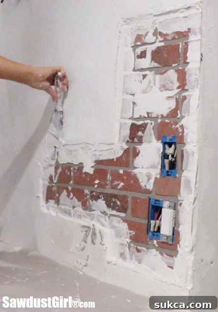 Applying First Layer of Joint Compound for Chipped Plaster Effect