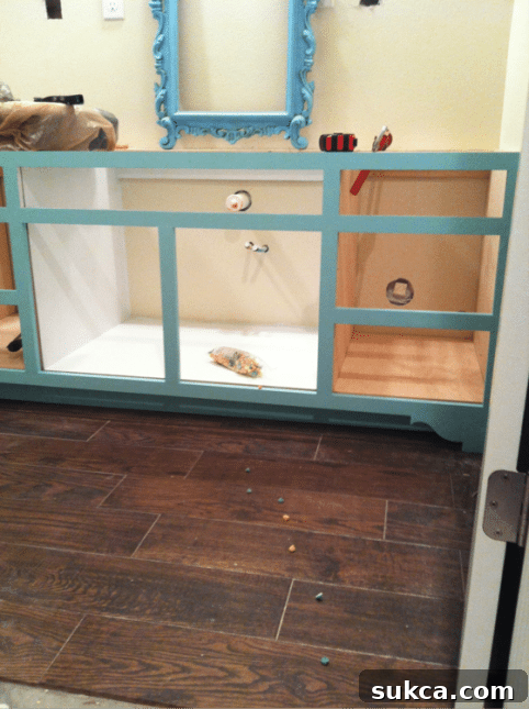 Building custom vanity cabinets in bathroom