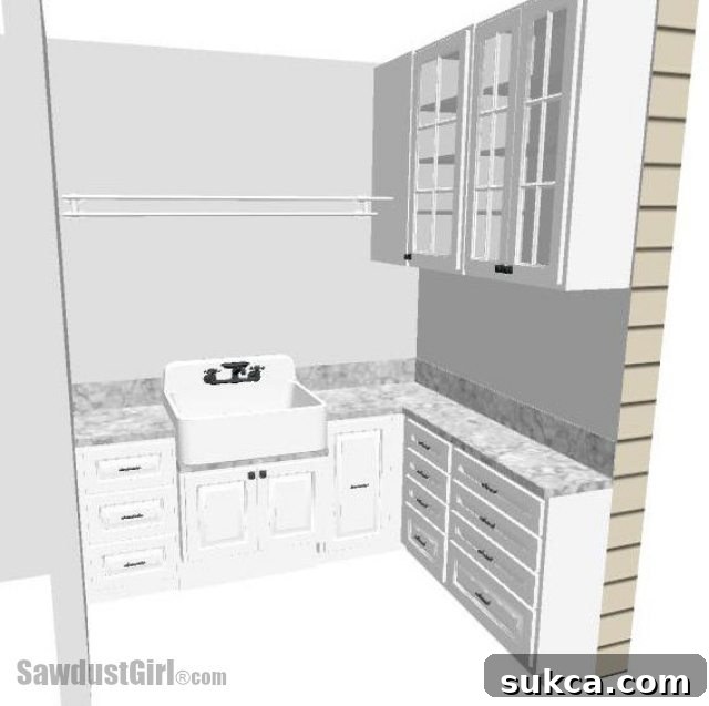 Utility Sink Area Design Detailed architectural drawing of the utility sink area design in a craft room