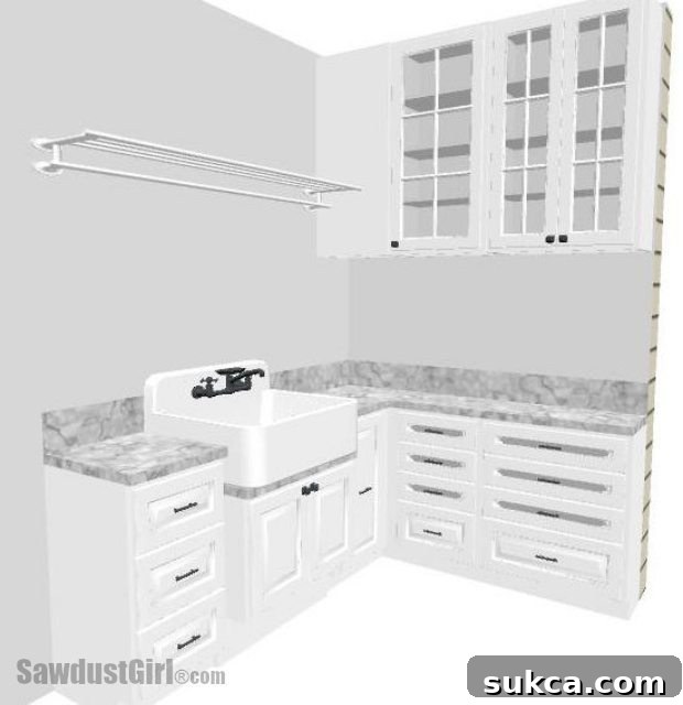 Utility Sink Area Design Alternatives Alternative design drawing for the craft room utility sink and cabinet layout