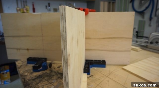 Assembling entry cabinet with corner clamps