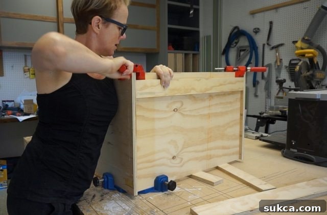 Aligning recessed cabinet sides with scrap wood