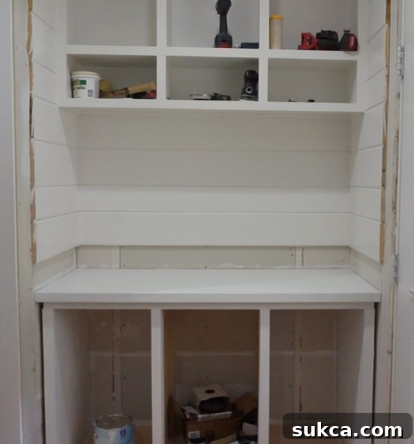 Built-in Hutch Transformation Turning Cabinets into a Hutch
