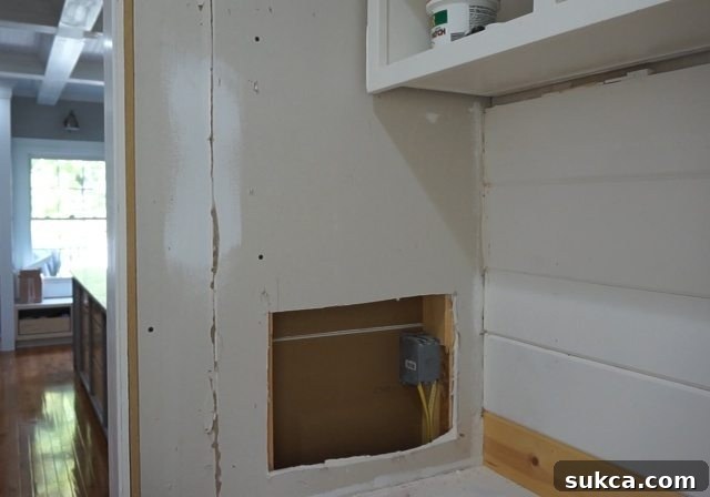 Strategically cut drywall Inside wall for electrical box