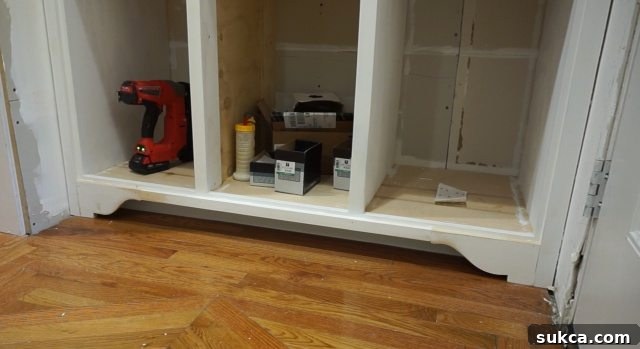 Adding decorative toe-kick on cabinet