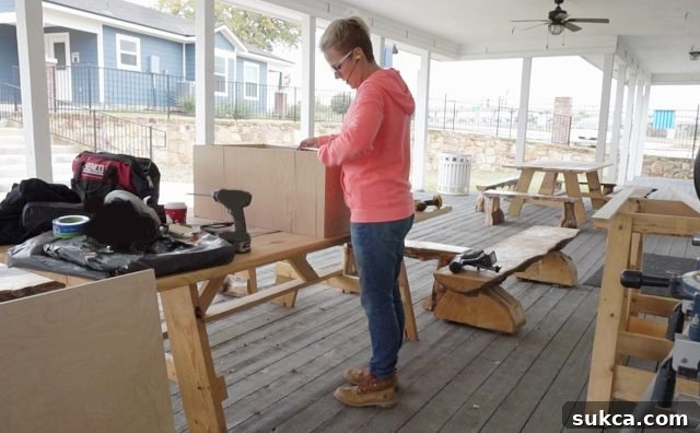 Close-up of the wooden toy box being assembled for Shelby's children