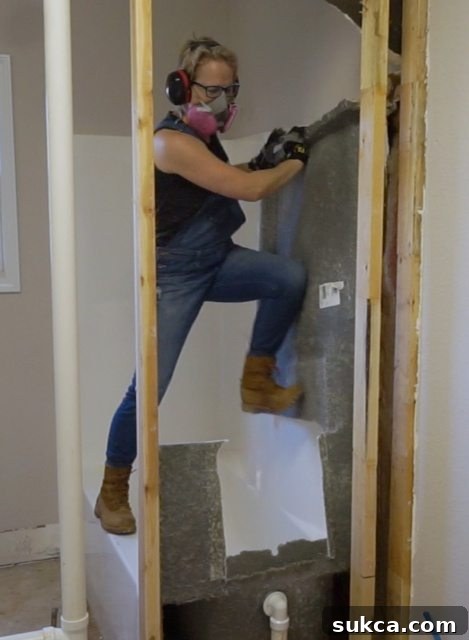 Fiberglass Tub Demolition in Progress