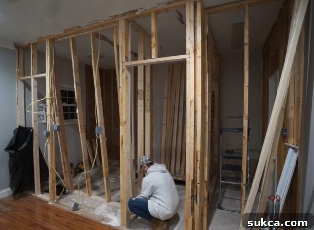Jack and Jill bathroom framing.