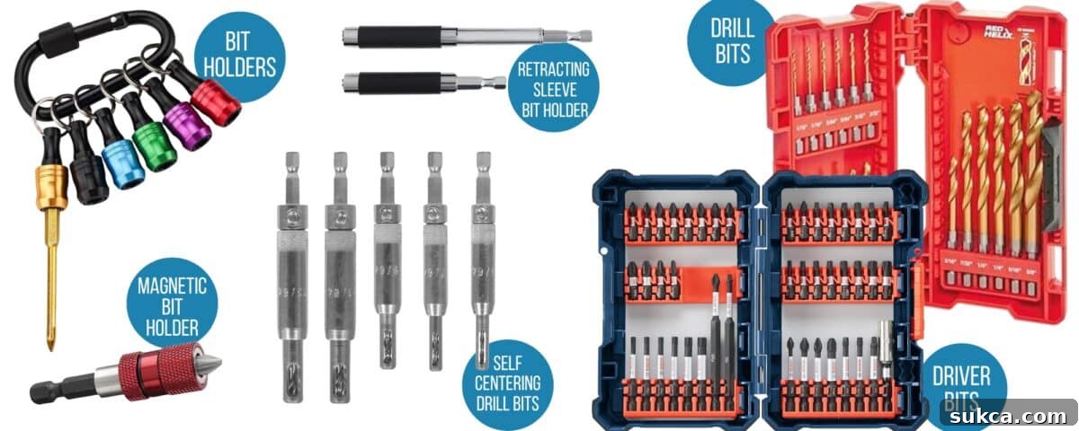 Comprehensive set of drill and driver bits