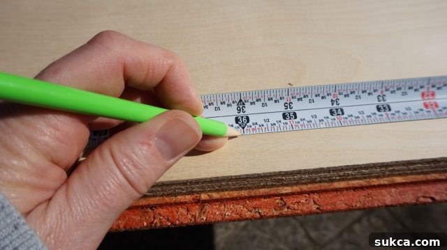 Demonstrating the ease of making a precise mark with the Flatback tape measure. Flatback measuring tape