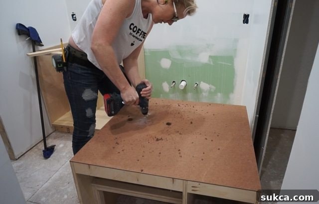 Cutouts for plumbing pipes and drains on the vanity back panel Vanity Back Panel with Pipe and Drain Cutouts