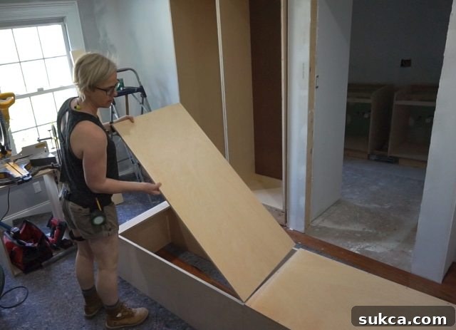 Linen Closet Cabinet with Rigid Plywood Back Installing the 1/2-inch plywood back panel on the linen closet cabinet