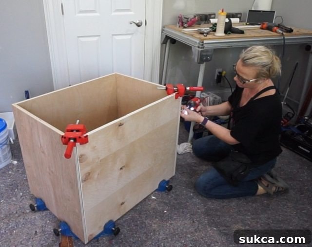 Constructing the smaller upper cabinet box for the wardrobe