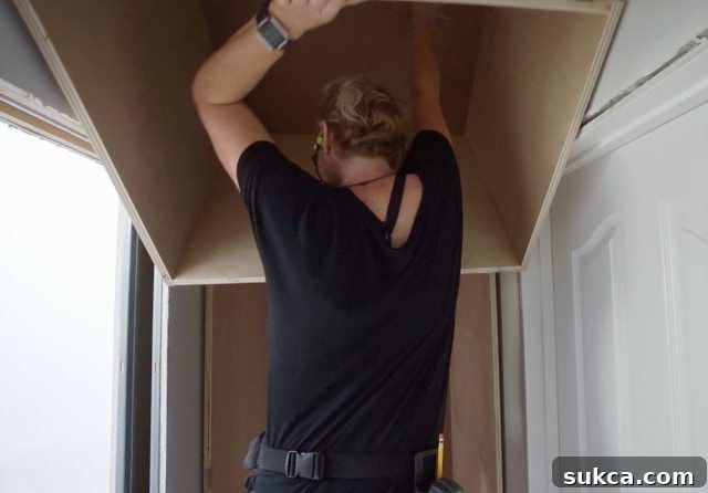 Installing the upper cabinet box, a surprisingly difficult task