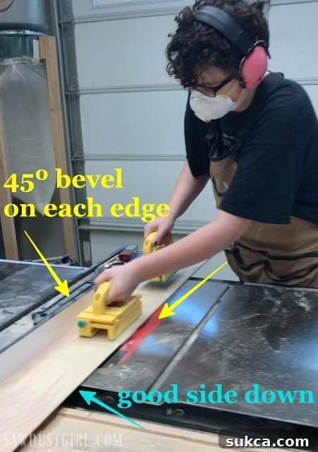 Beveling plywood edges for V-groove