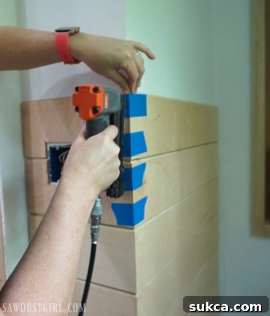 Securing corner with pin nails