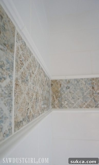 Spacious Tiled Shower Interior Shower Tile: An expansive view of the completed tiled shower, highlighting the spacious design and meticulous craftsmanship.