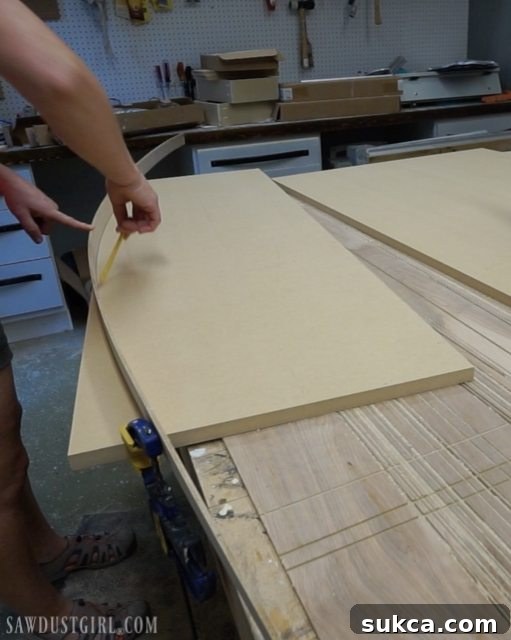 Demonstration of an easy method to draw a perfect curve on MDF for a custom desk top