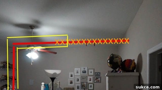 Area designated for drywall removal to access Jack and Jill bathroom plumbing