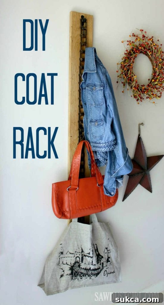 DIY Coat Rack made from rustic wood and recycled chain. Great for storage and organization, pretty enough to be functional art.