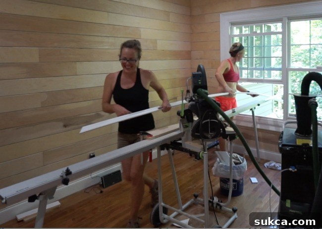 Optimize your miter saw setup for cutting long pieces of crown molding, using available space efficiently.
