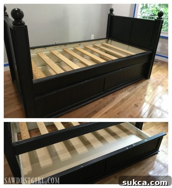 Pretty bedroom upcycle transforming a daybed for enhanced storage and style